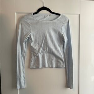 Elegant Sky Blue Pointelle Long Sleeve Top